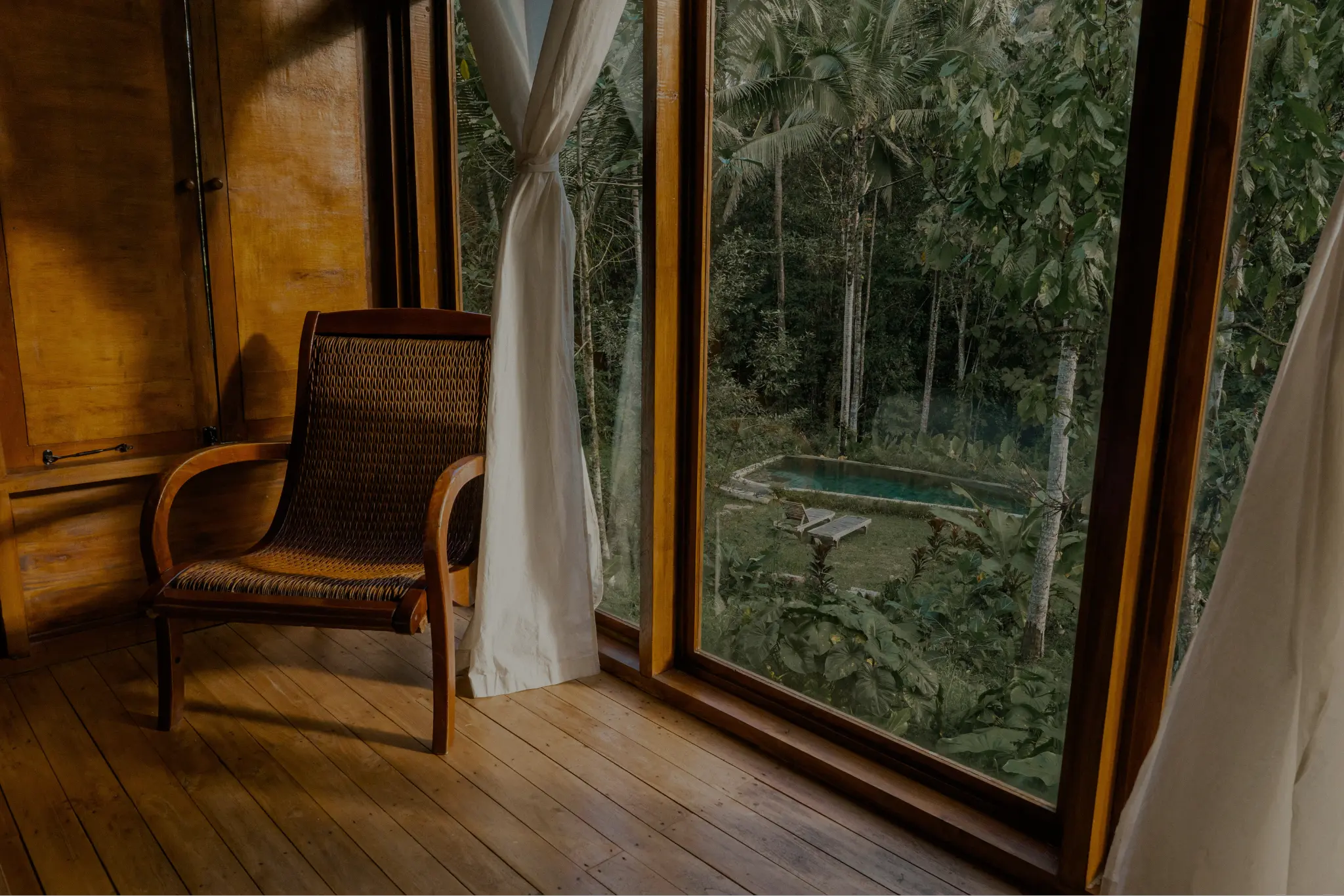 Wooden cabin room with pool and jungle view at Tabanan Bali