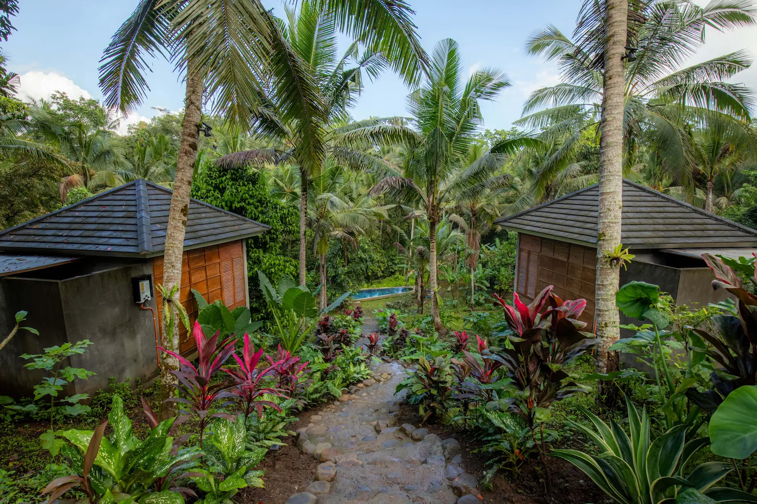 Open-air cabin and garden view